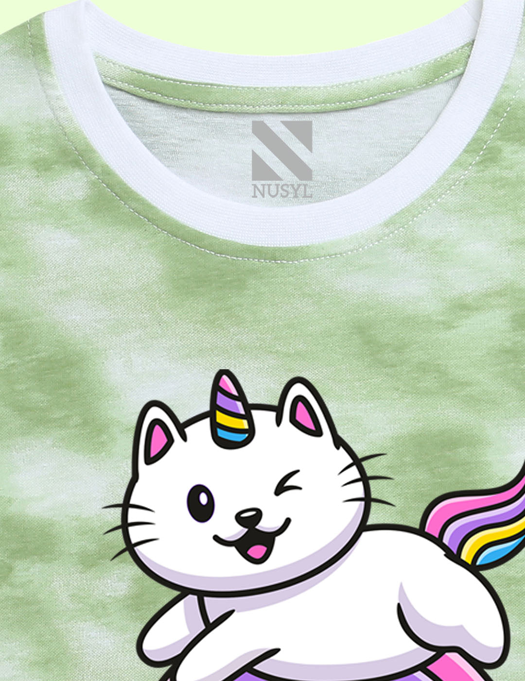 Nusyl girls green rainbow printed tie & dye tshirt.