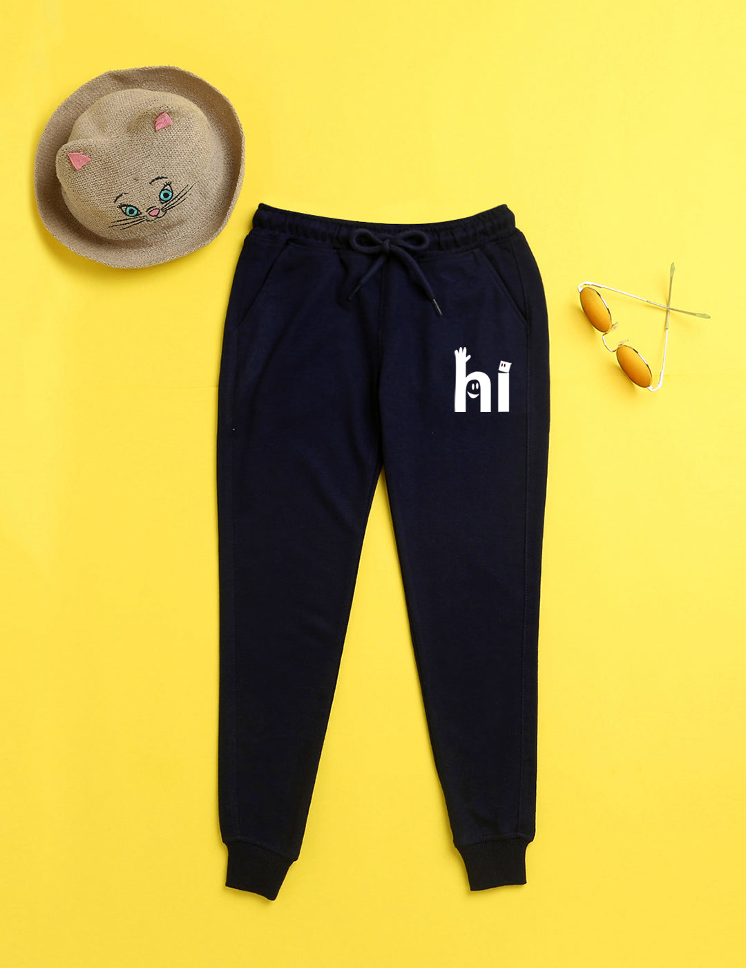 Nusyl Navy blue text printed kids unisex treck pants