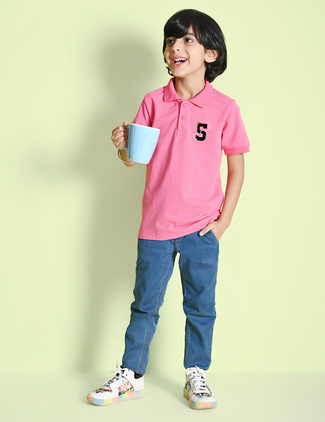 Nusyl Number 5 Printed Bubblegum pink Boys polo T-shirts