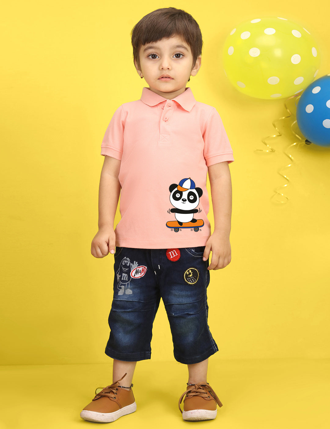 Nusyl Panda Printed Peach Infants Polo T-shirt