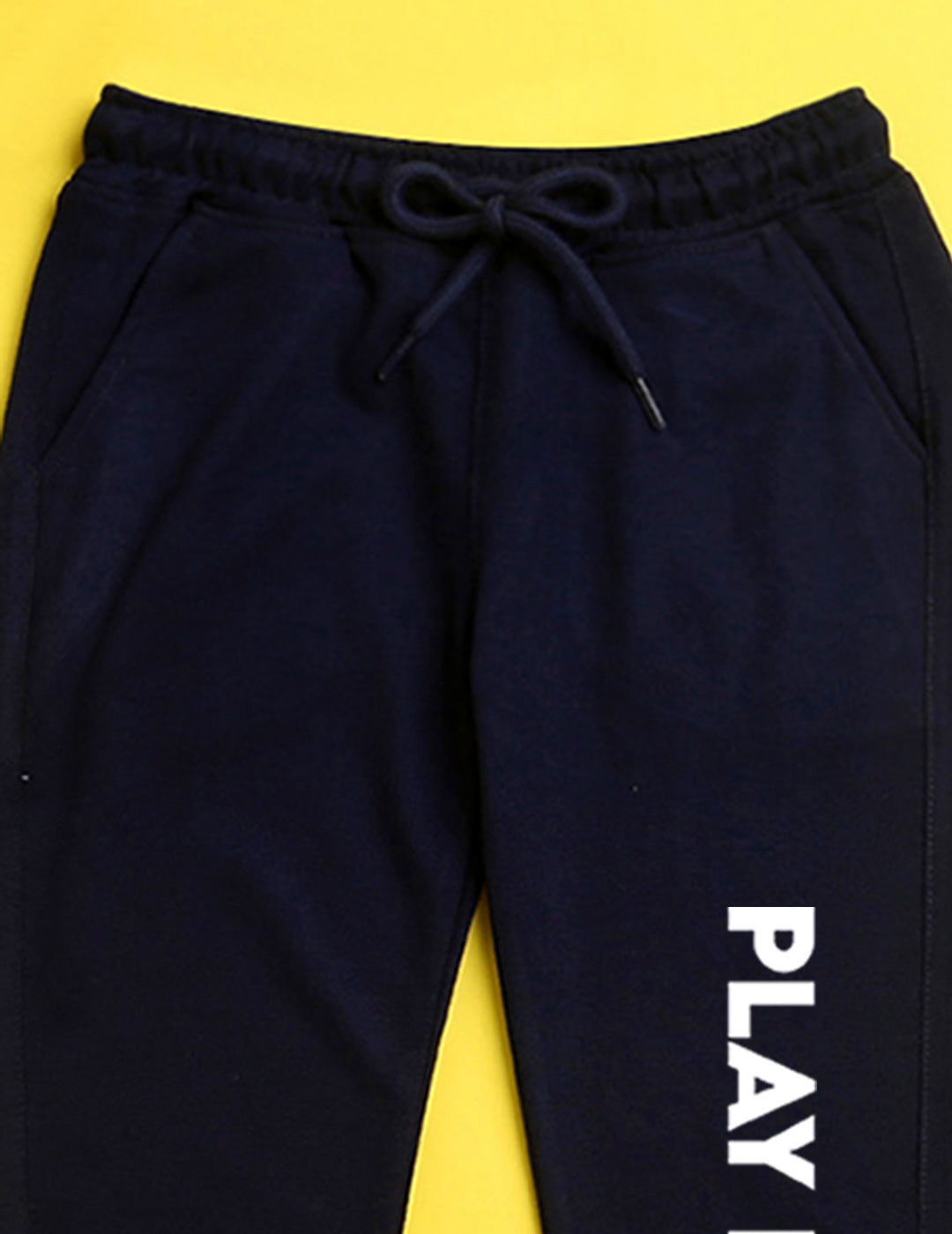 Nusyl Navy blue text printed kids unisex treck pants