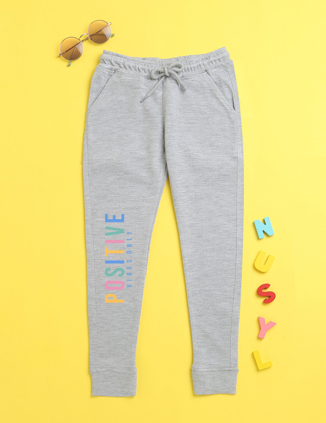 Nusyl Grey text printed kids unisex treck pants