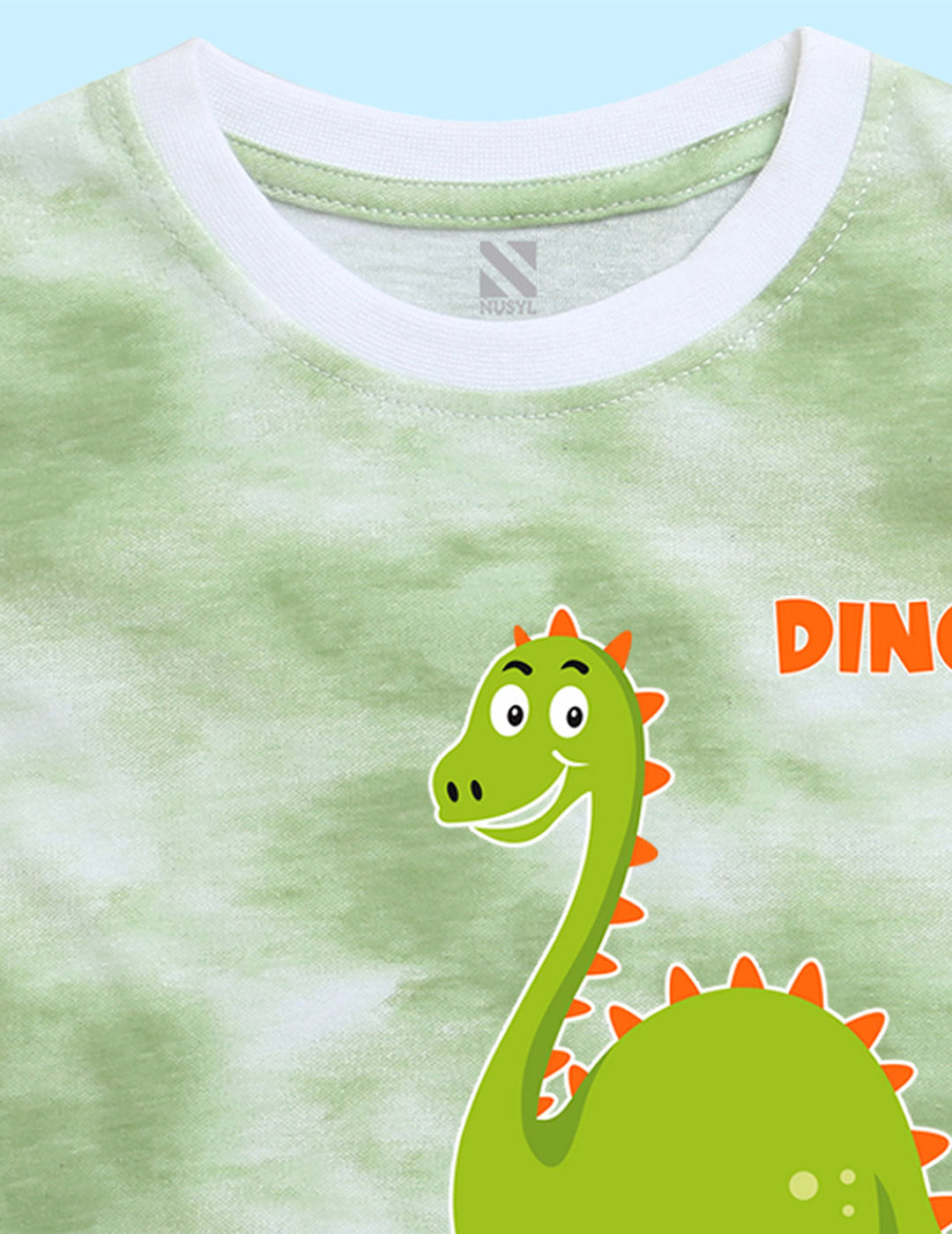 Nusyl infants green dino printed Tie & Dye tshirt.