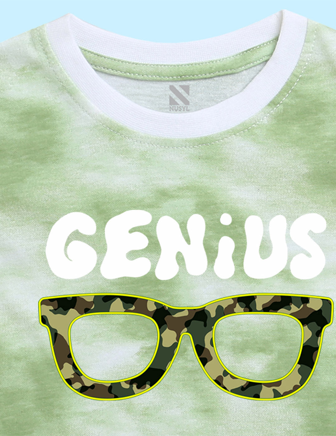 Nusyl infants green genius printed Tie & Dye tshirt.