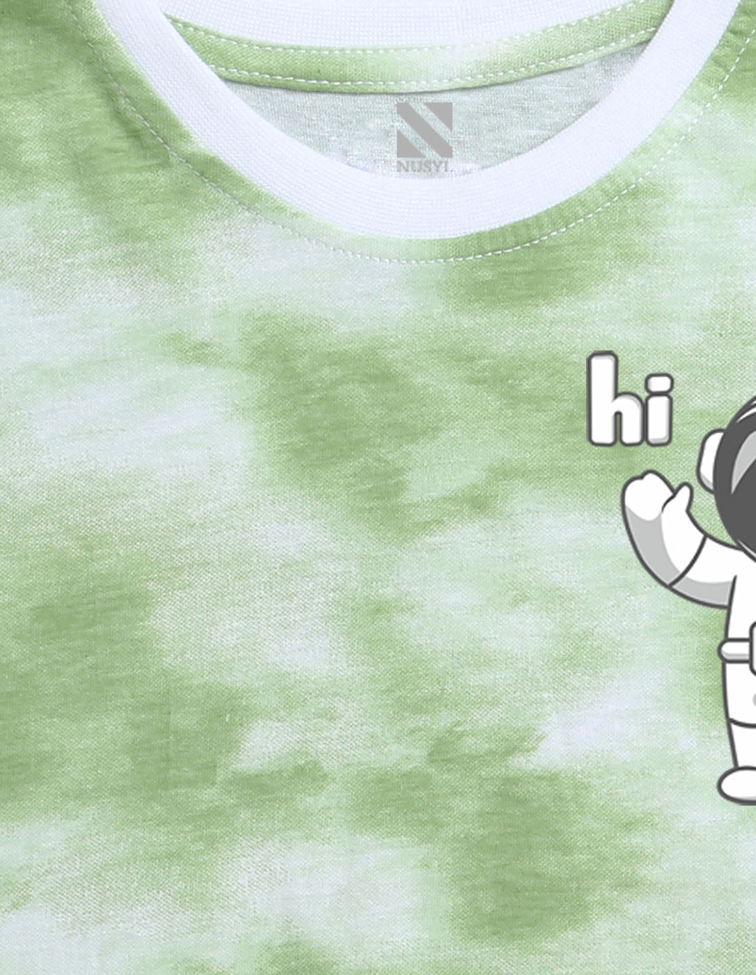 Nusyl boys astronaut printed green tie & dye t-shirt