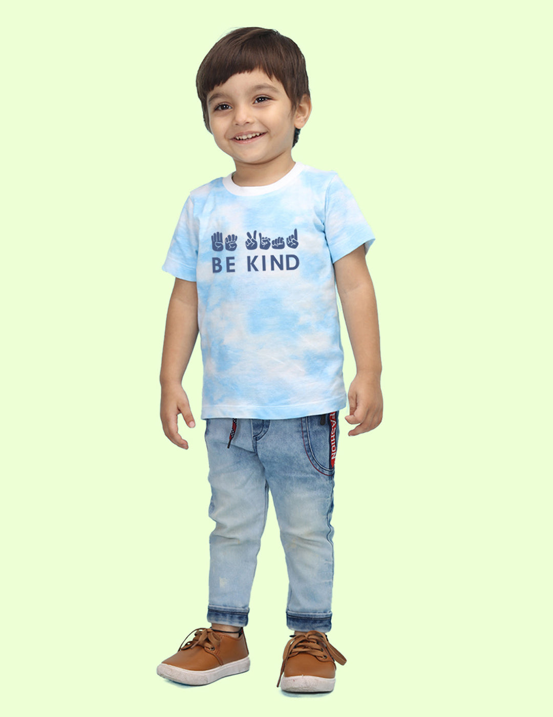 Nusyl infants blue be kind printed Tie & Dye tshirt.