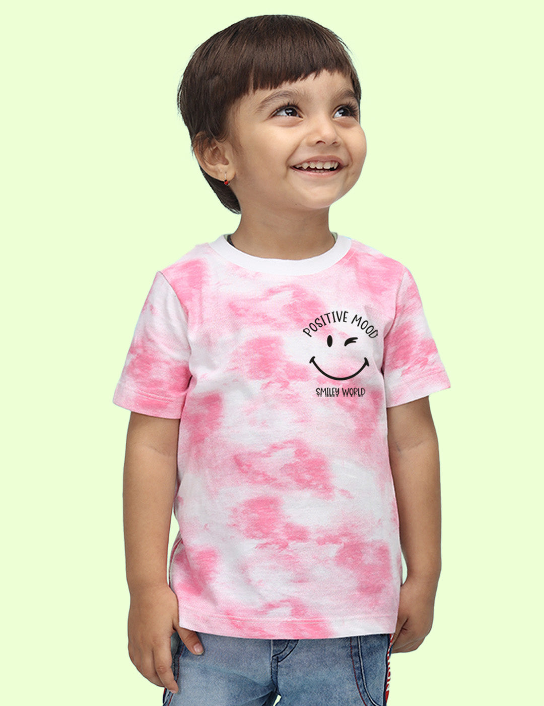 Nusyl infants pink positive mood printed Tie & Dye tshirt.