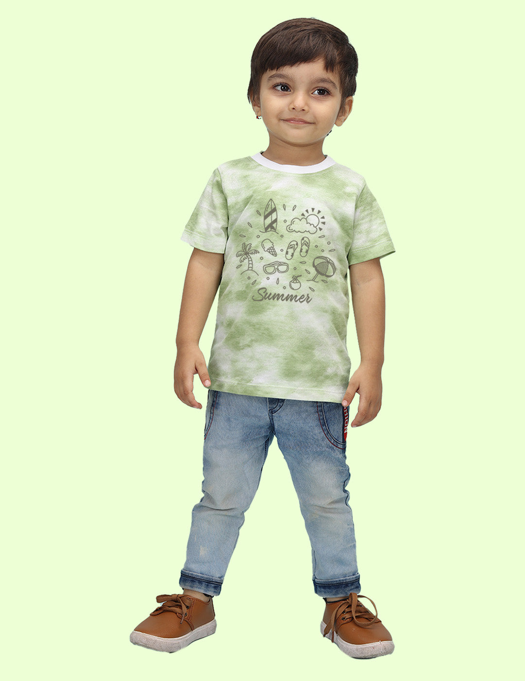 Nusyl infants green summer printed Tie & Dye tshirt.