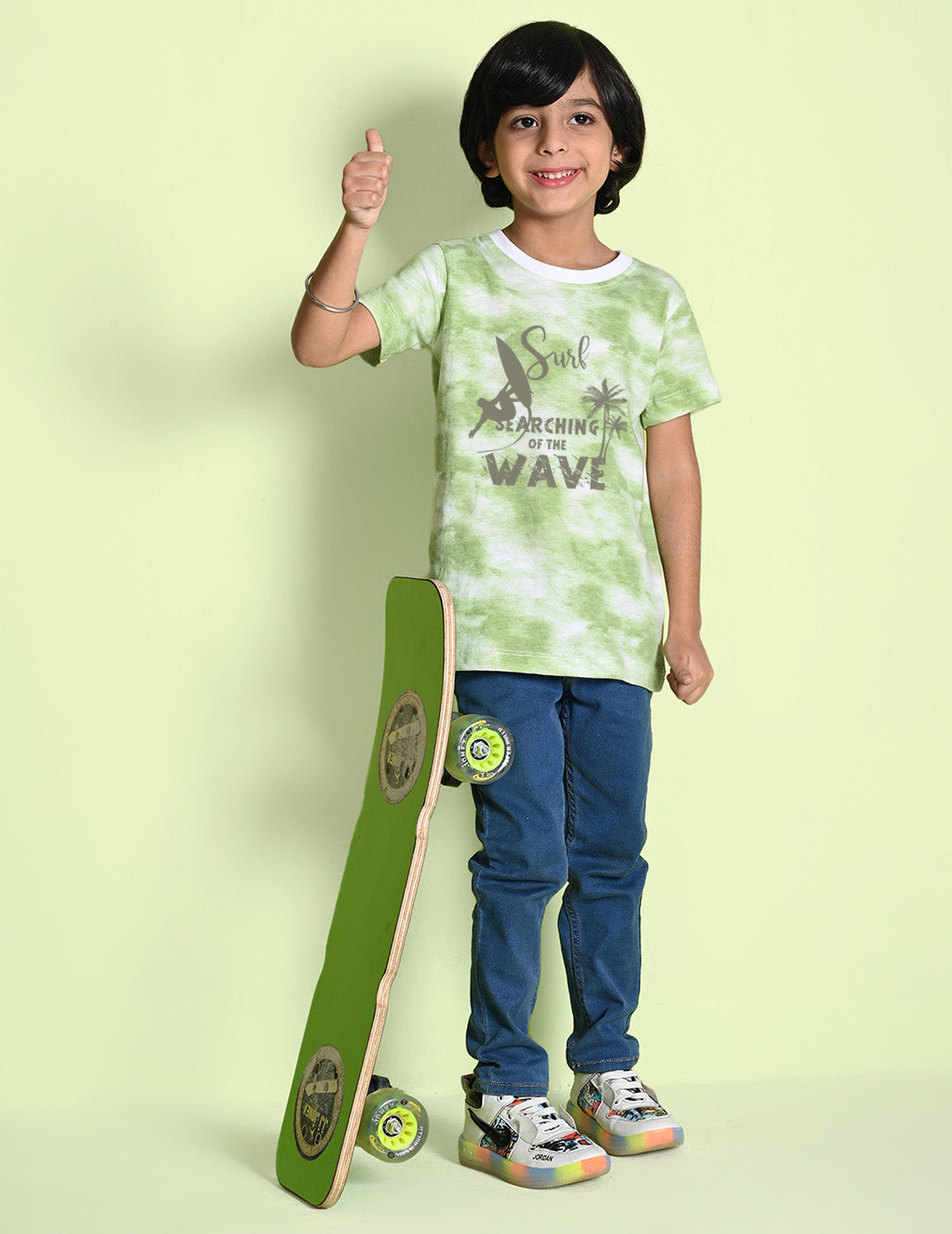 Nusyl boys surf printed green tie & dye t-shirt