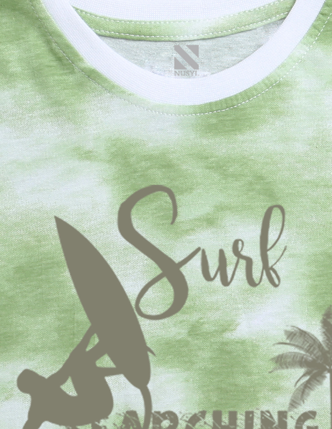 Nusyl boys surf printed green tie & dye t-shirt