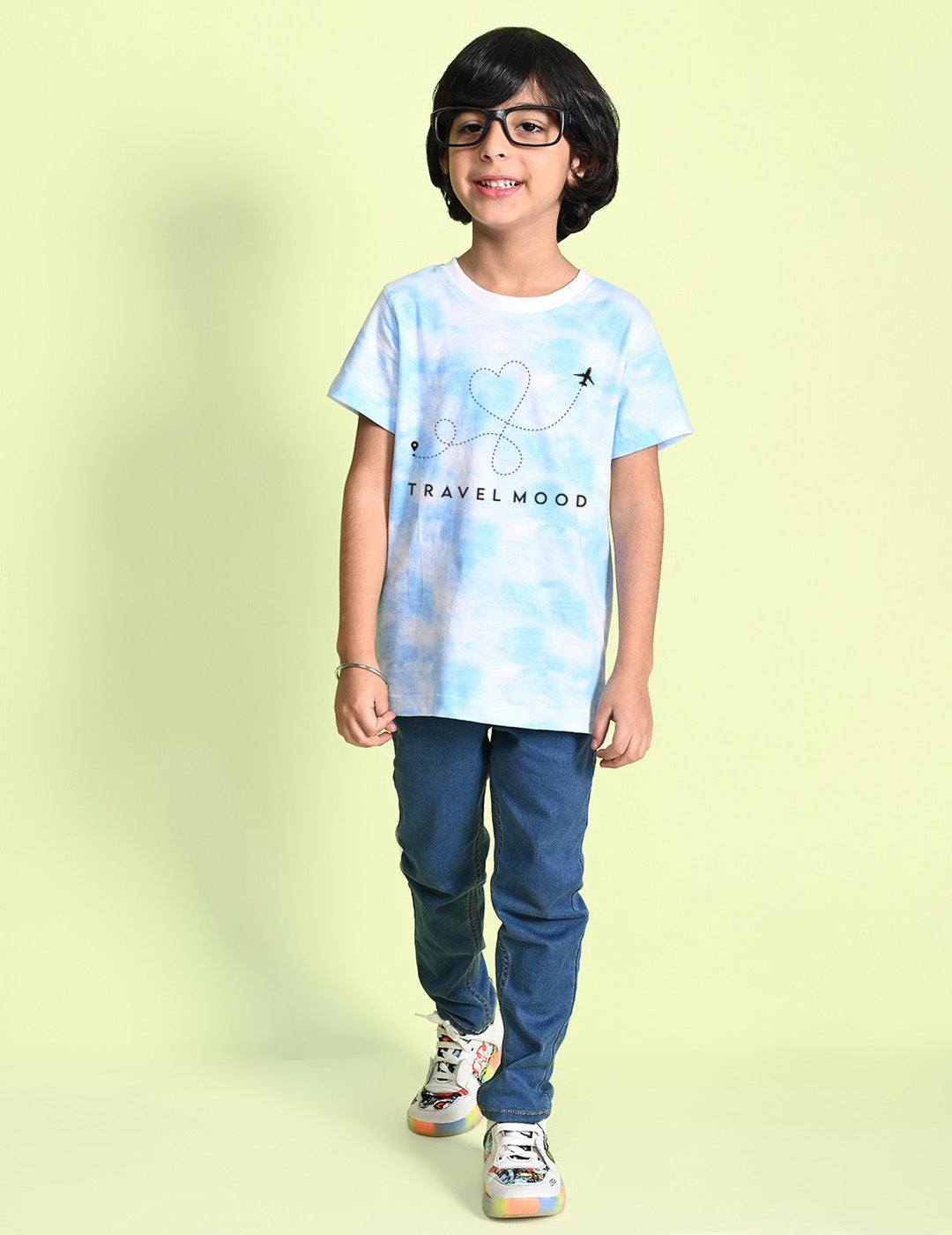 Nusyl boys travel mood printed blue tie & dye t-shirt