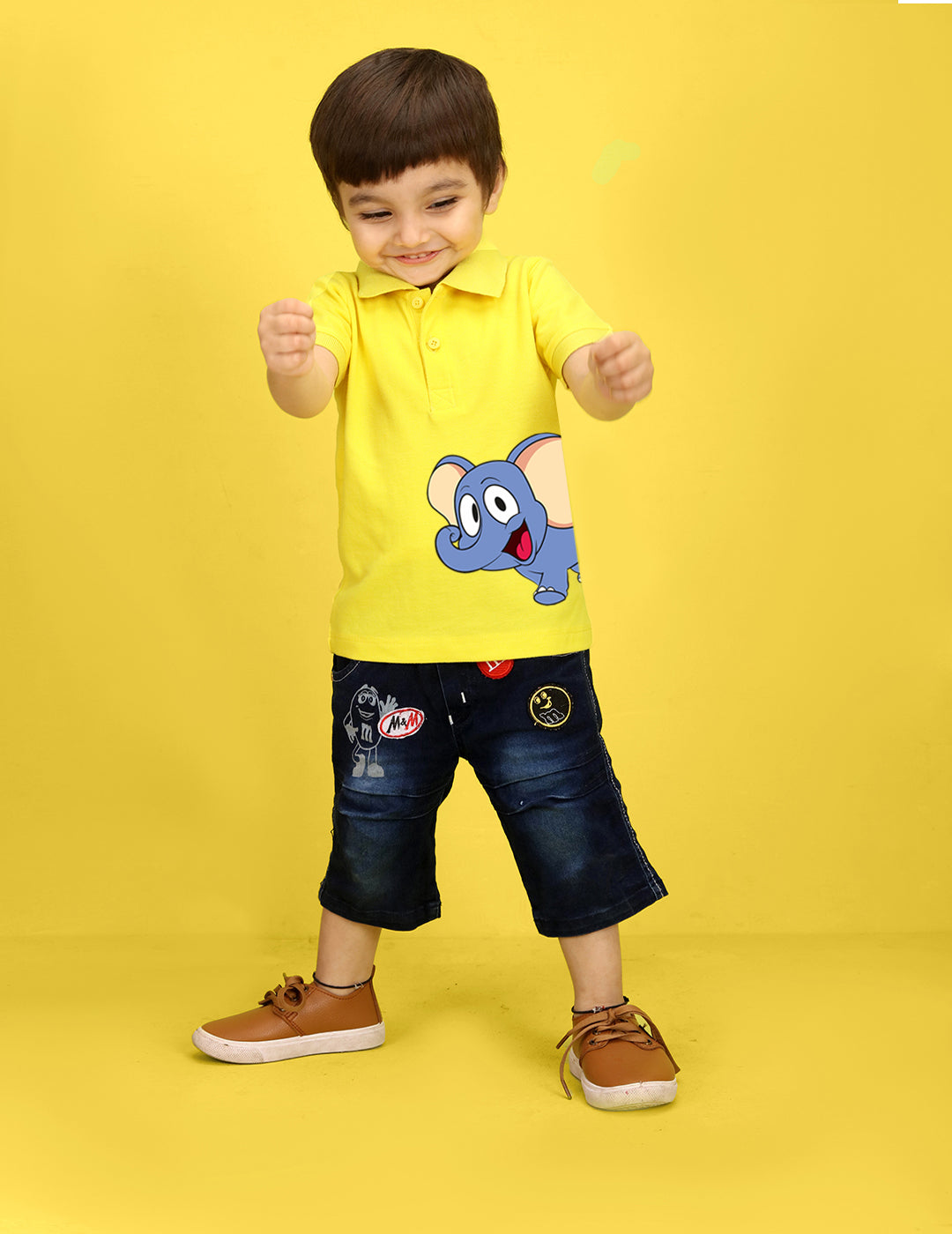 Nusyl Elephant Printed Bright Yellow Infants Polo T-shirt