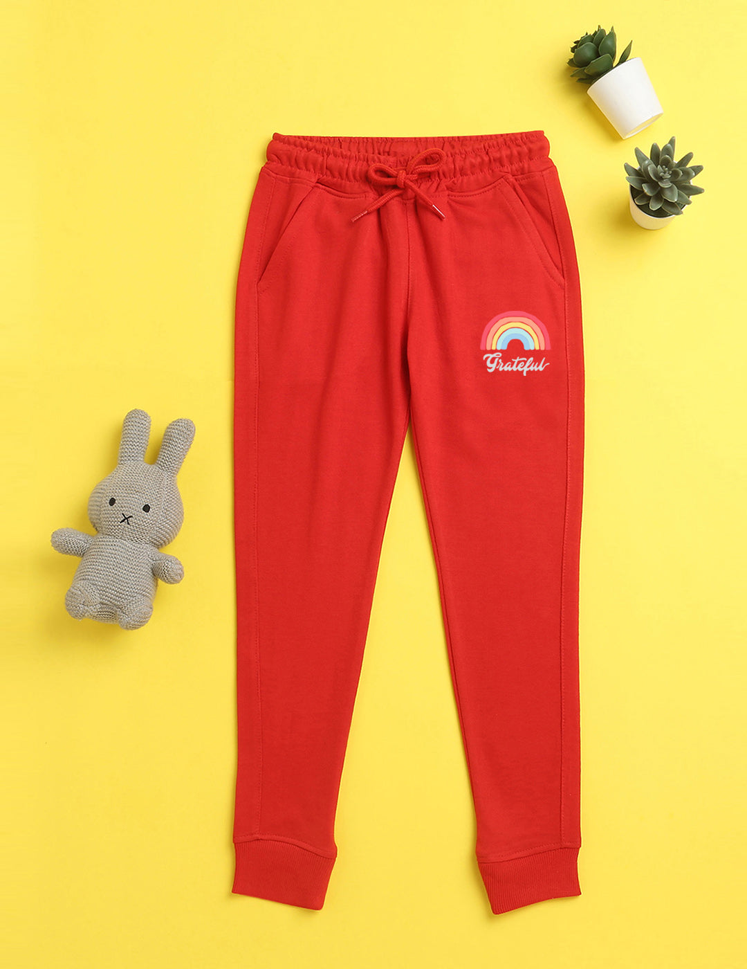 Nusyl Red text printed kids unisex treck pants