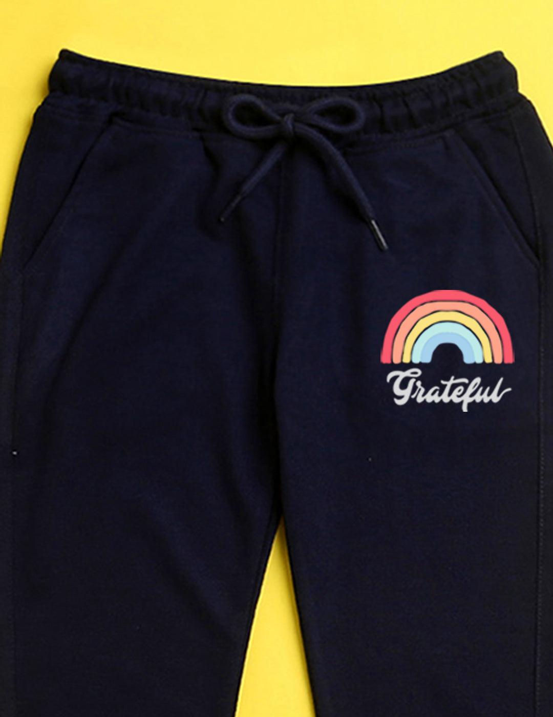 Nusyl Navy blue text printed kids unisex treck pants