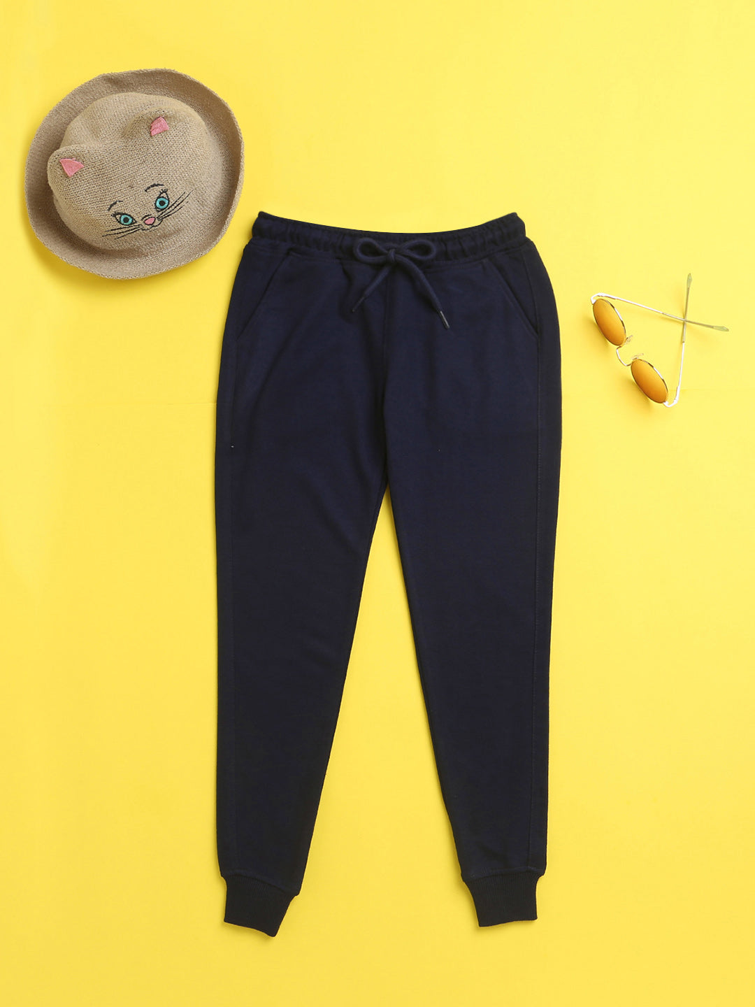 Nusyl Navy blue solid color kids unisex treck pants