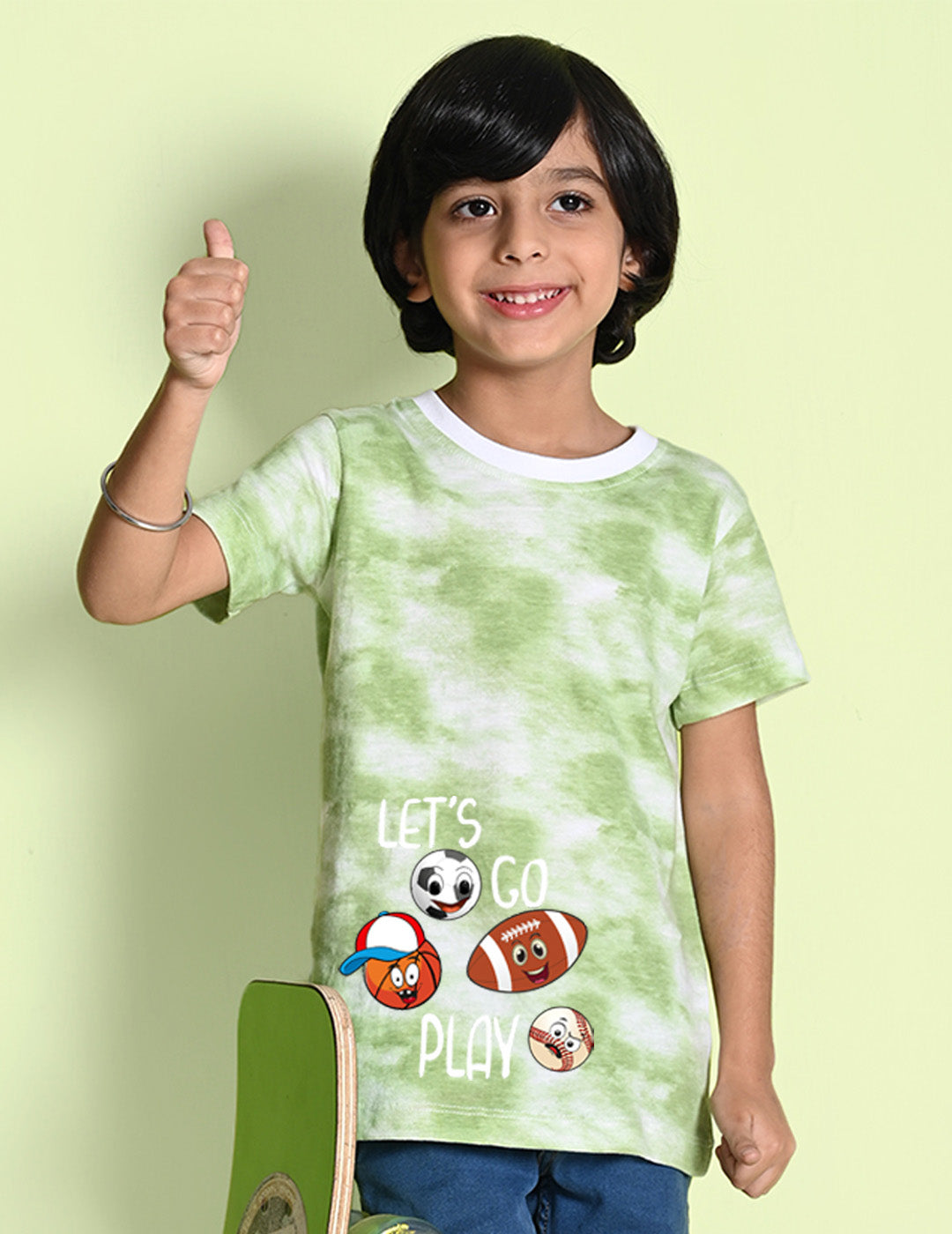 Nusyl boys lets go play printed green tie & dye t-shirt