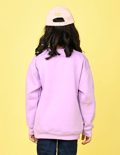 Nusyl Girl's Lilac Flamingo  Printed Round Neck Oversized Sweatshirt