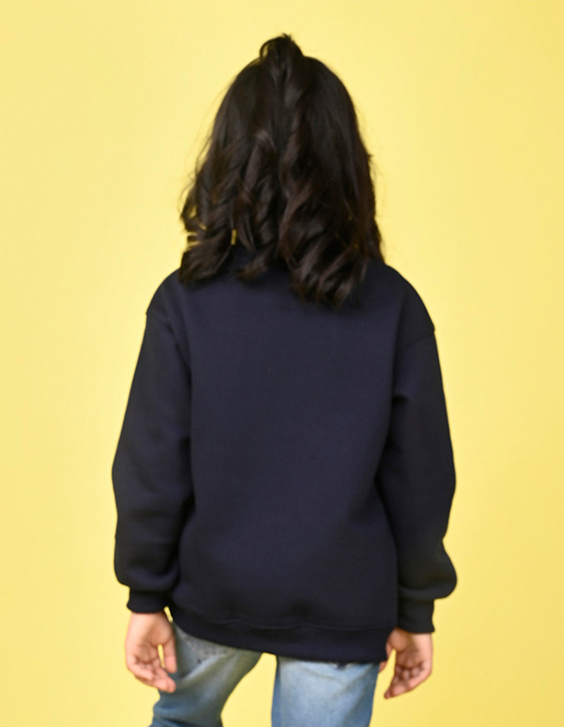 Nusyl Girl's Navy Blue Donut Worry Anymore Text Printed Round Neck Oversized Sweatshirt