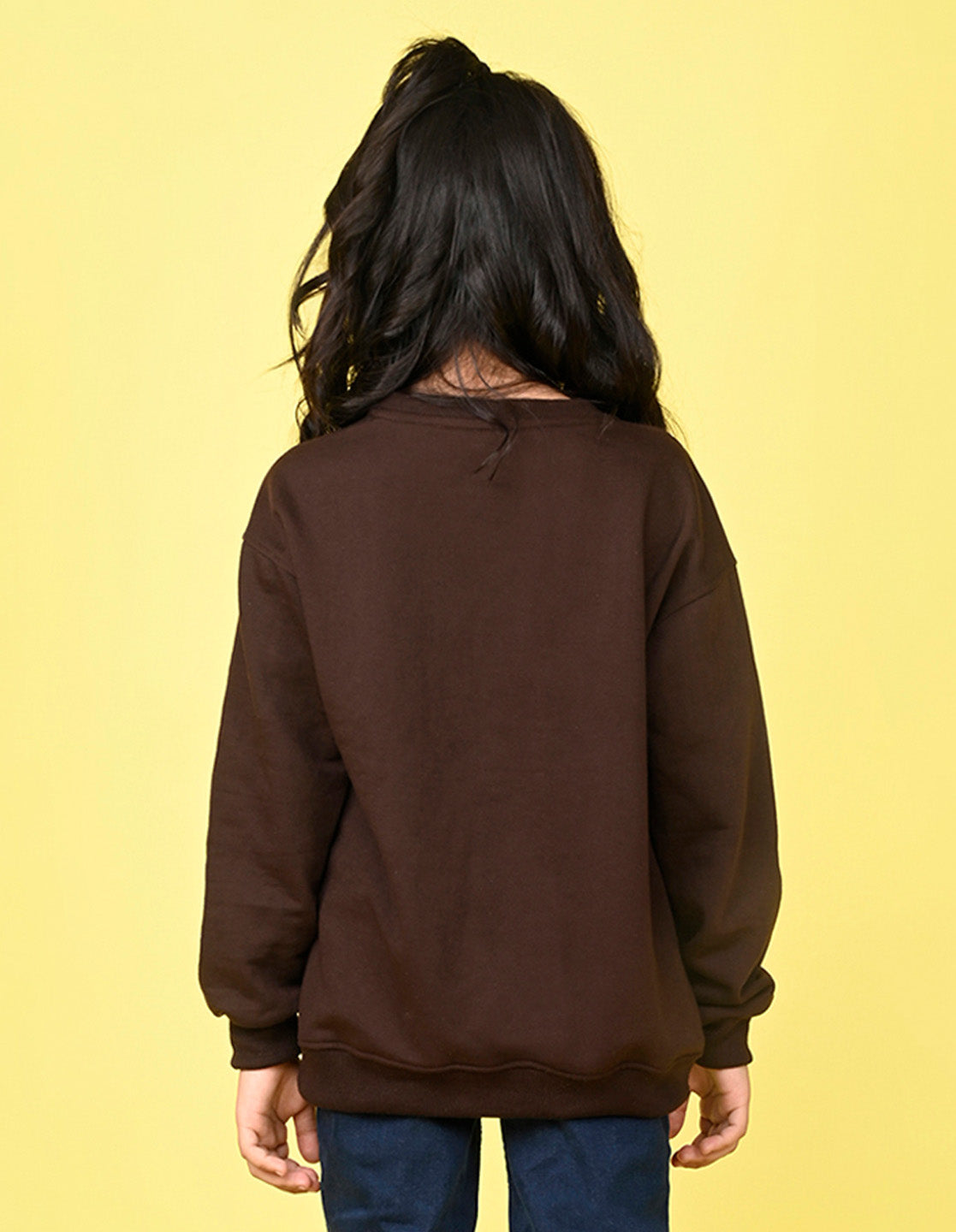 Nusyl Girl's Brown Butterfly & Text Printed Round Neck Oversized Sweatshirt