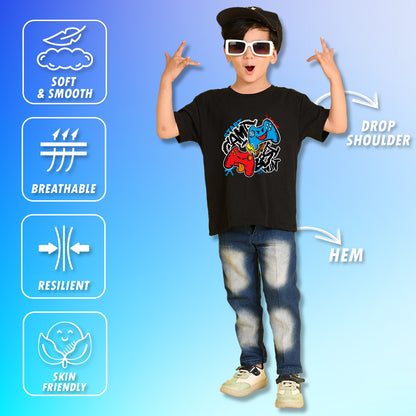 Nusyl Boys Black Best Win Text Printed Short Sleeve Oversized T-Shirt