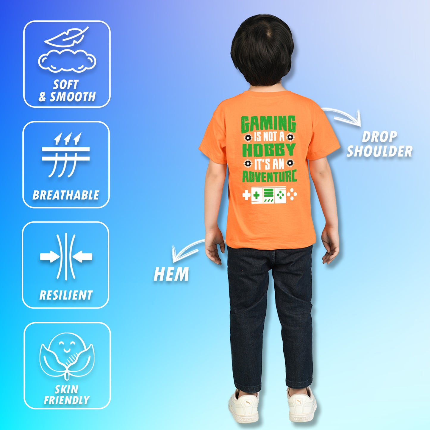 Nusyl Boys Orange Gaming is Not A Hobby Text Printed Short Sleeve Oversized T-Shirt