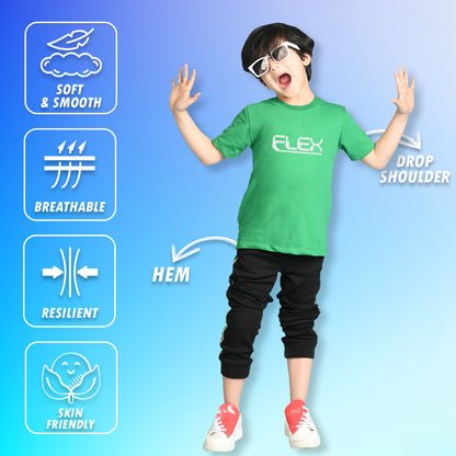 Nusyl Boys Green Flex Text Printed Short Sleeve Oversized T-Shirt