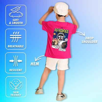 Nusyl Boys Hot Pink The Astrodogs Text Printed Short Sleeve Oversized T-Shirt