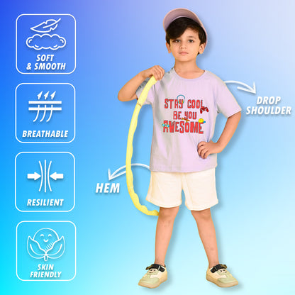 Nusyl Boys Lilac Stay Cool Be You Awesome Text Printed Short Sleeve Oversized T-Shirt