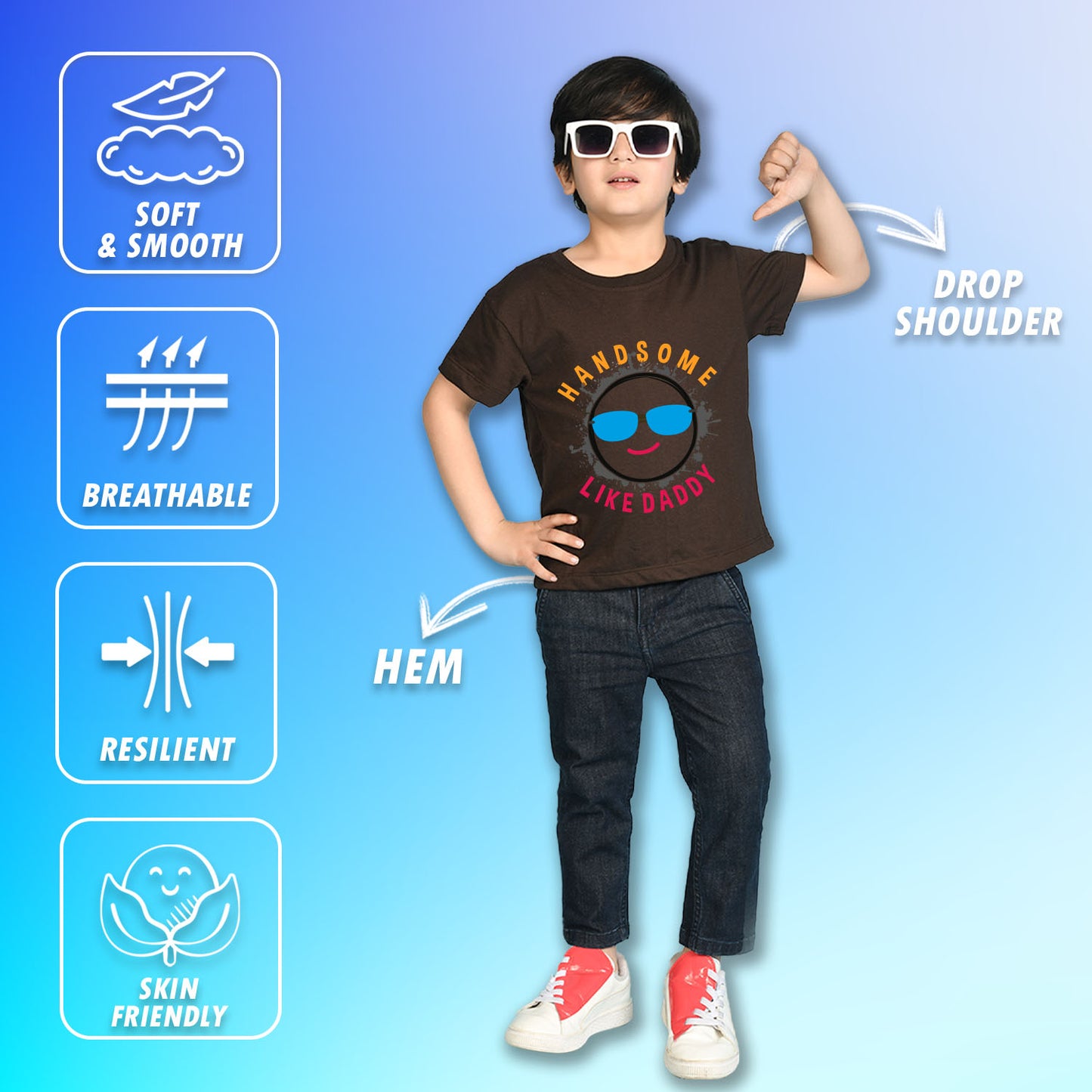 Nusyl Boys Brown Hand Some Text Printed Short Sleeve Oversized T-Shirt
