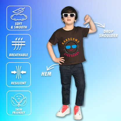 Nusyl Boys Brown Hand Some Text Printed Short Sleeve Oversized T-Shirt