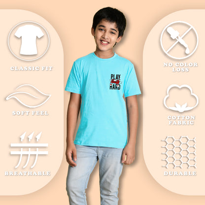 NUSYL Boys Sky Blue & Black & Orange Multi Text Printed Half Sleeves T-shirt - Pack of 3