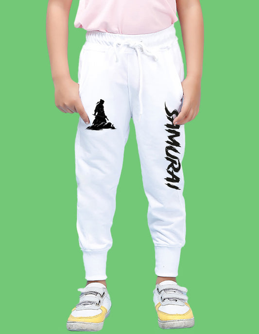 Nusyl Boys White Text Printed Ankle Length Track Pant