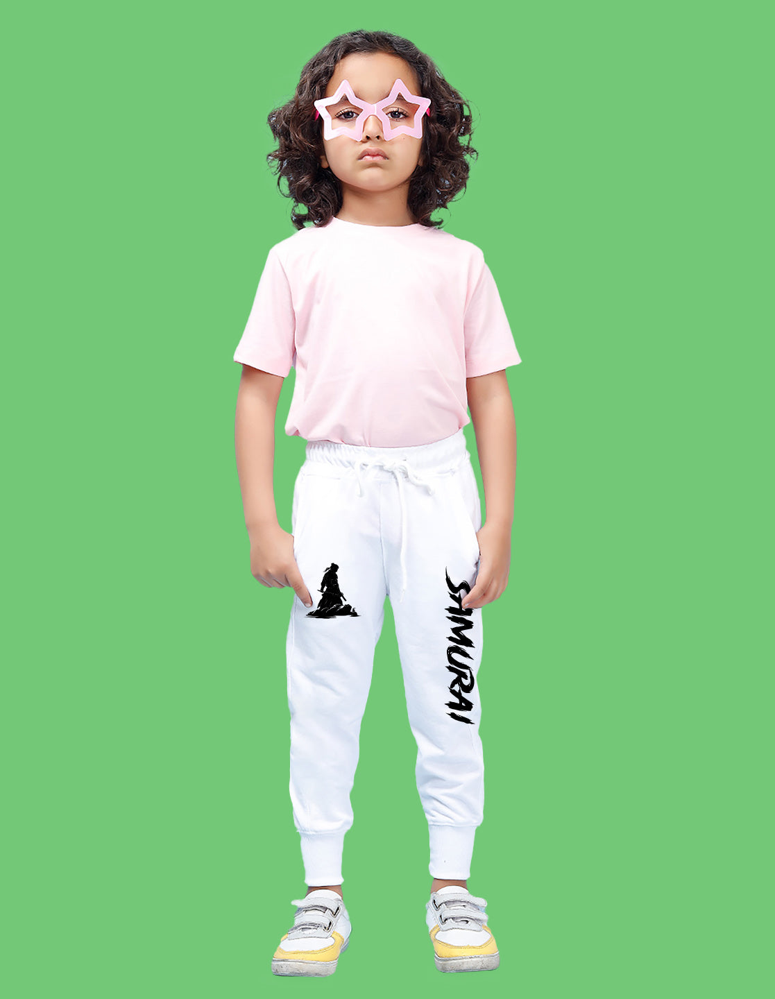 Nusyl Boys White Text Printed Ankle Length Track Pant