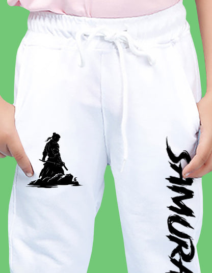 Nusyl Boys White Text Printed Ankle Length Track Pant