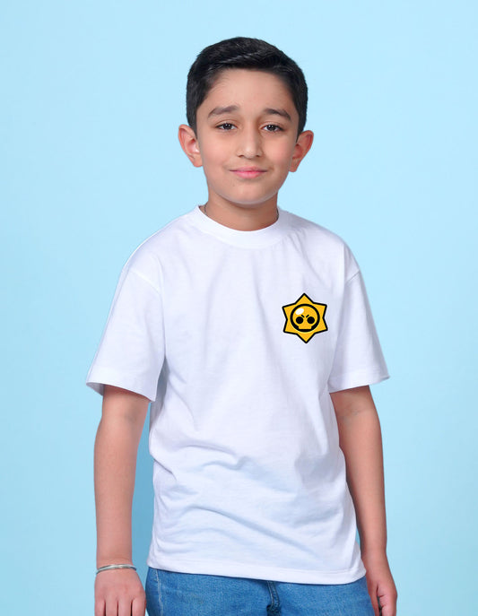 Nusyl White Boys Printed Oversized T-shirt