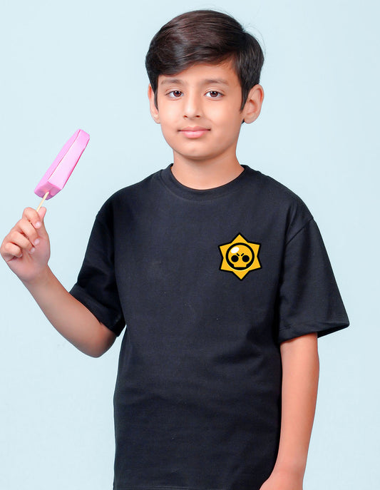 Nusyl Black Boys Printed Oversized T-shirt