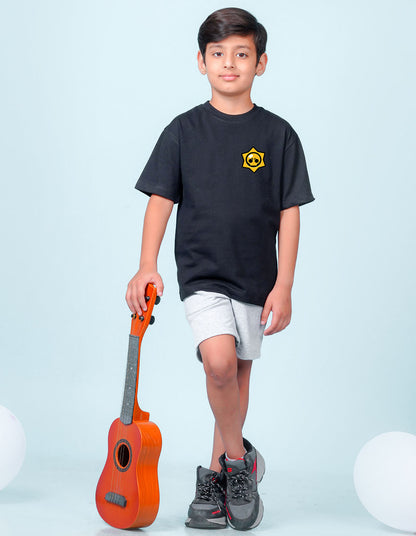 Nusyl Black Boys Printed Oversized T-shirt