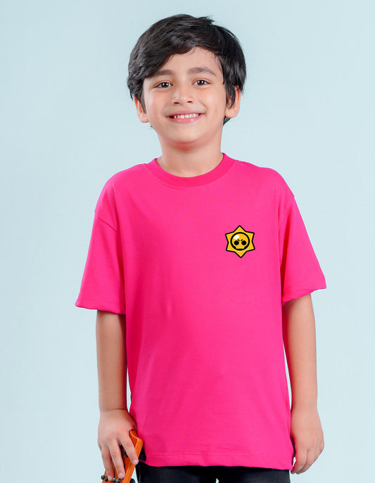 Nusyl Hot Pink Boys Printed Oversized T-shirt