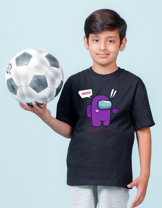 Nusyl Black Boys Printed Oversized T-shirt
