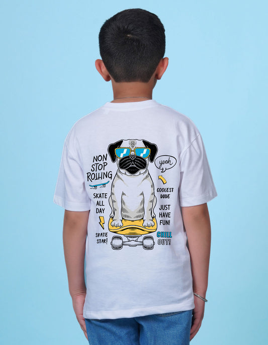 Nusyl White Boys Printed Oversized T-shirt