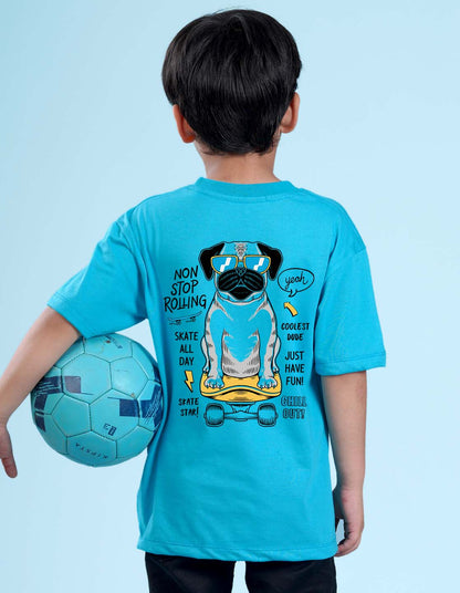 Nusyl Sky Blue Boys Printed Oversized T-shirt