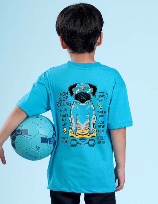 Nusyl Sky Blue Boys Printed Oversized T-shirt