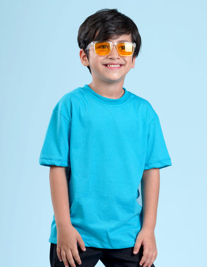 Nusyl Sky Blue Boys Printed Oversized T-shirt