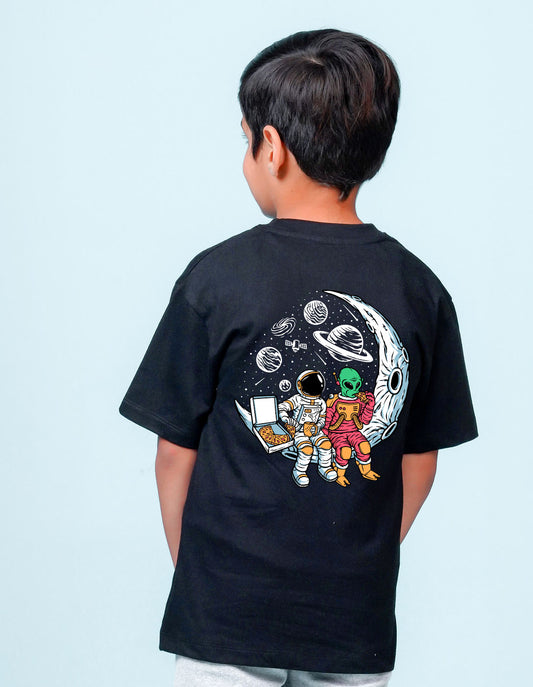 Nusyl Black Boys Printed Oversized T-shirt