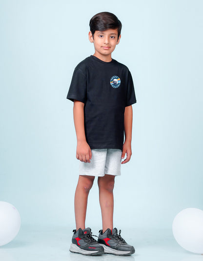 Nusyl Black Boys Printed Oversized T-shirt