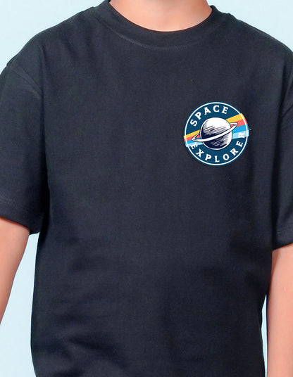 Nusyl Black Boys Printed Oversized T-shirt