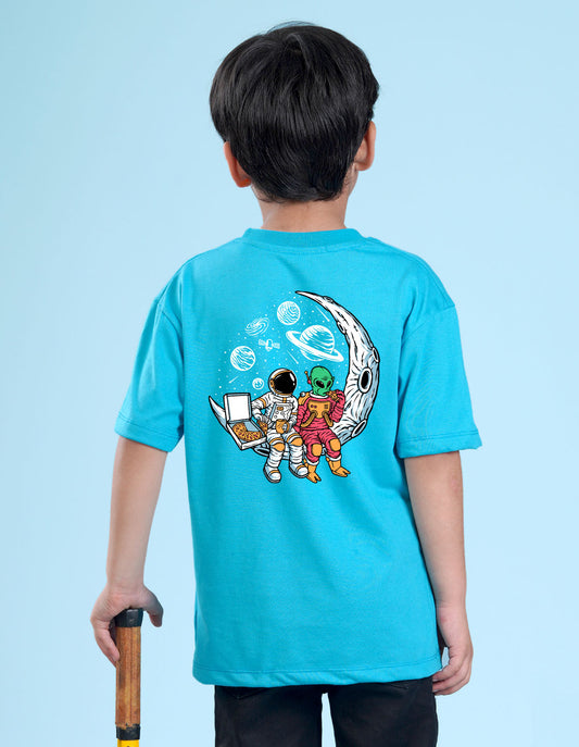 Nusyl Sky Blue Boys Printed Oversized T-shirt