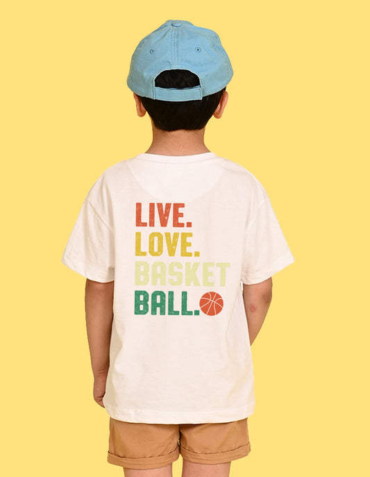 Nusyl Boys White Text & Basket Ball Printed Short sleeve Cotton Blend Oversized T-shirts