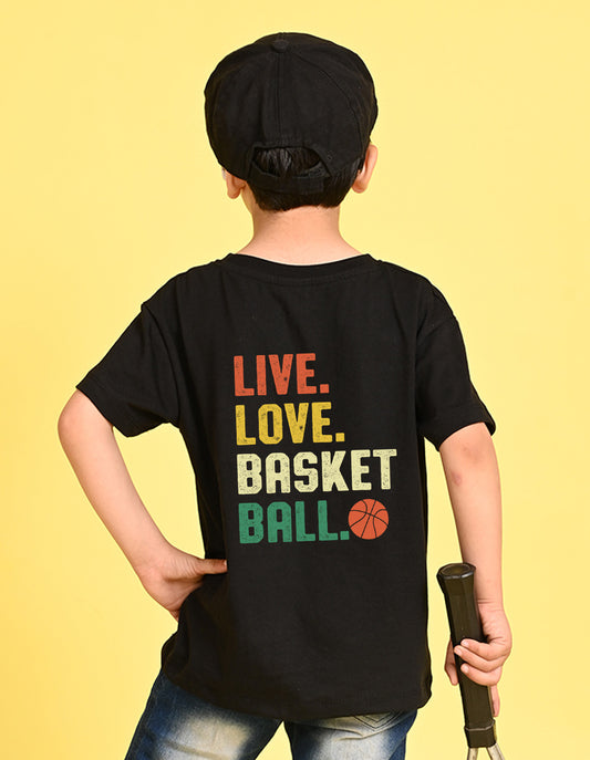 Nusyl Boys Black Text & Basket Ball Printed Short sleeve Cotton Blend Oversized T-shirts