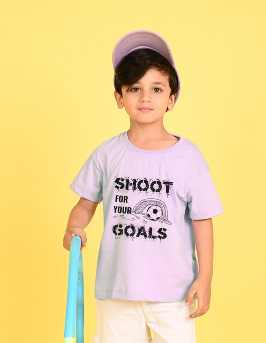 Nusyl Boys Lilac Shoot For Your Goals Printed Short sleeve Cotton Blend Oversized T-shirts